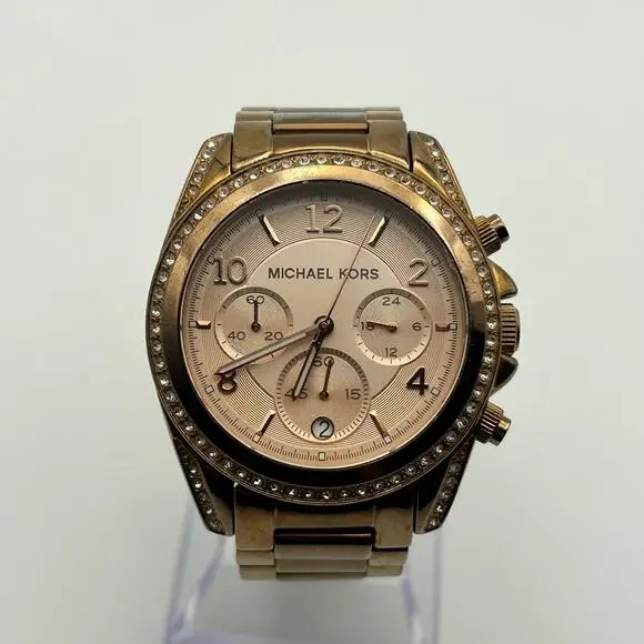 Michael Kors MK-5263 Blair Rose Gold Women’s Chronograph Watch New Battery