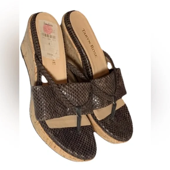 NTW Taryn Rose Cork Wedges Braided Thong Platform Animal Print.  Brown. Size 6