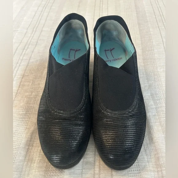 Thierry Rabotin Black Shimmer Reptile  Slip on Comfortable Shoes