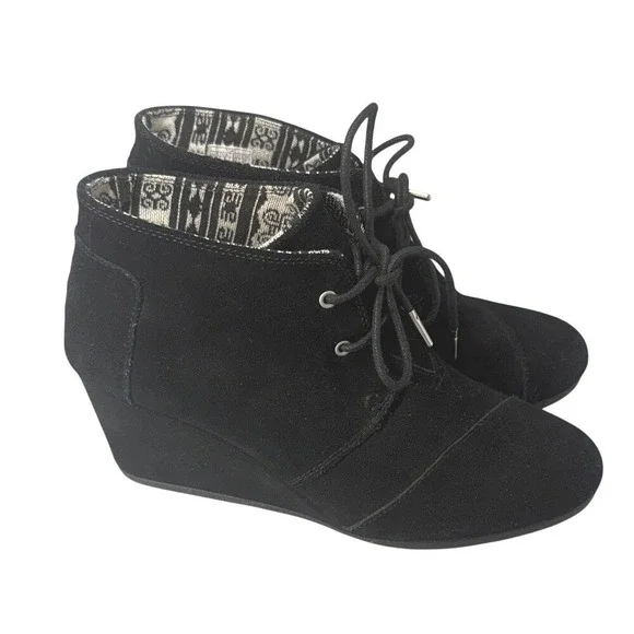 Toms Women's Black‎ Suede Wedge Boots Size 10