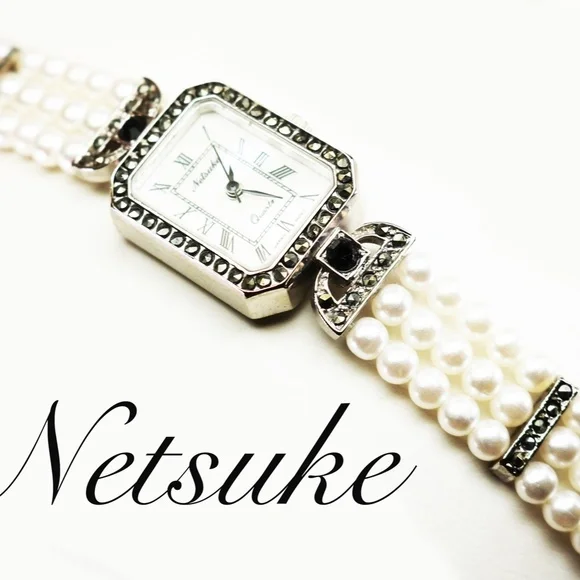 Elegant Vintage Netsuke Pearl & Marcasite Watch
