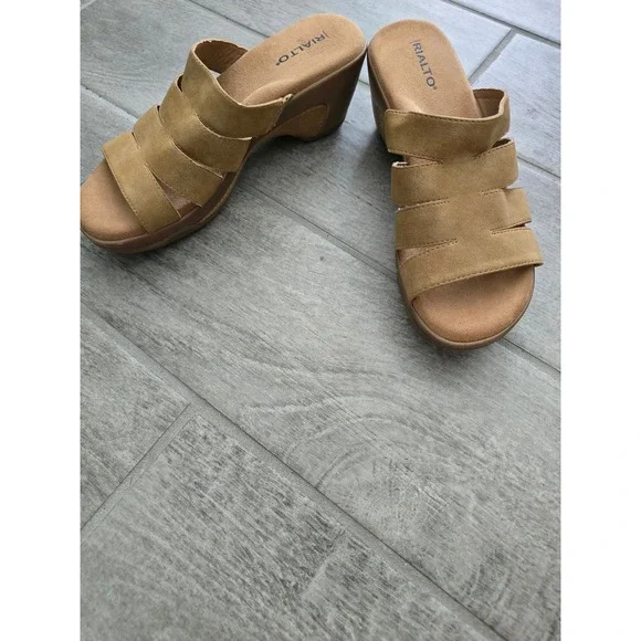 Rialto Valora Women's Comfort Wedge Sandals Slides Mules Tan Size 9‎