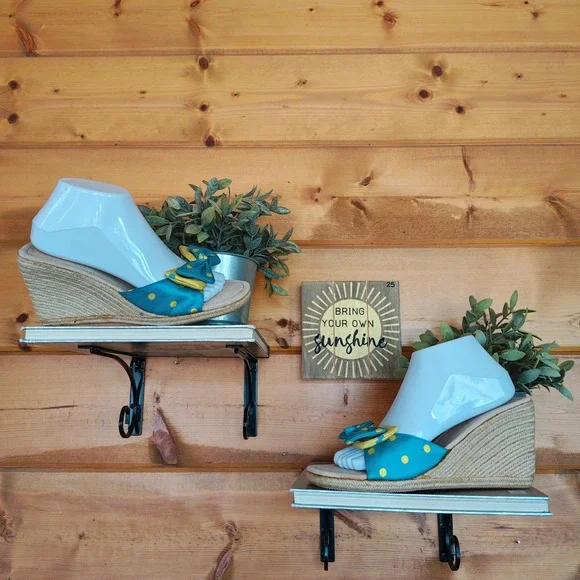 Unisa Brigetta Espadrille Jute Wedge Heels Bow Polka Dot Slip On Sandal Shoe 9.5