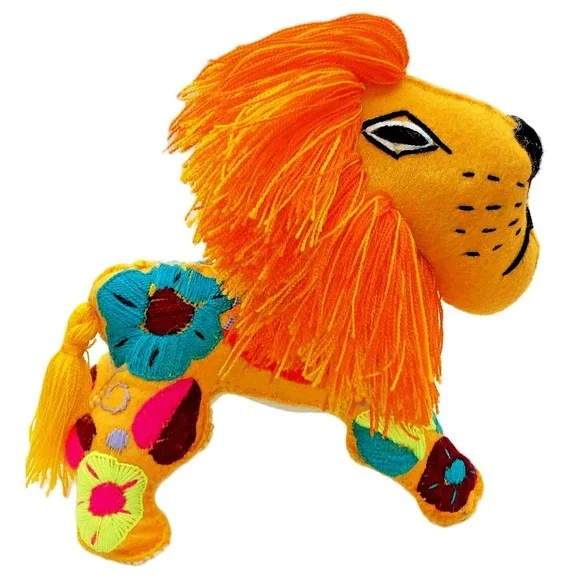 Vtg Handmade Lion Felt Yarn Plush 1974 Souvenir Bright Multicolor Needlework