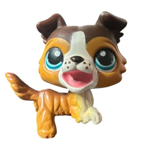 LPS Hasbro‎ #237 Brown/White Border Collie Dog Open-Mouth Blue Eyes 2007 G1 Rare