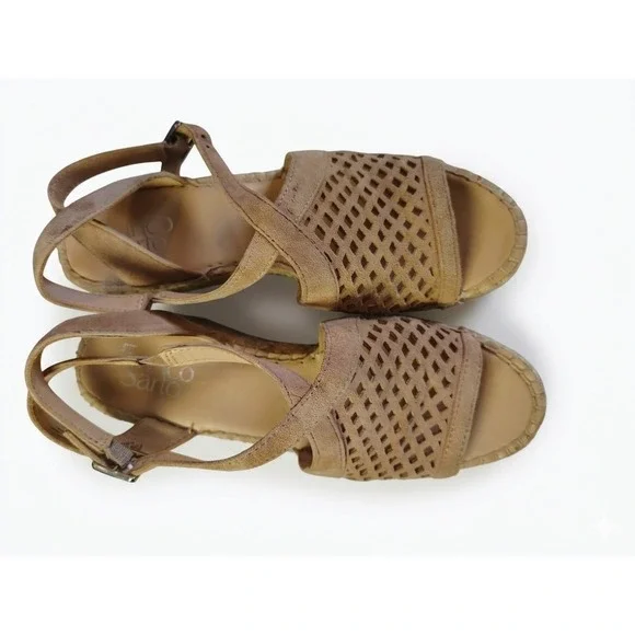 Franco Sarto L-Celestial Tan Leather Espadrille Wedge Sandals Women's 7.5 M