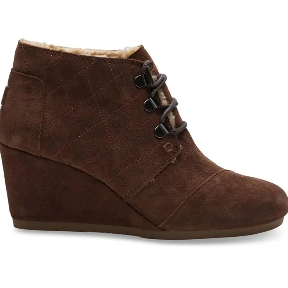 Tom’s Chocolate Brown Suede Desert Wedge Ankle Boots Women’s Size 8.5