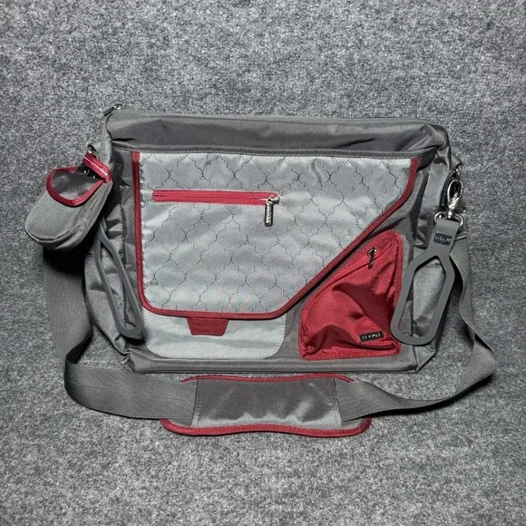 JJ Cole Gray Red Diaper Bag Tote w/ Accessories Shoulder Bag Set Messenger‎ Bag