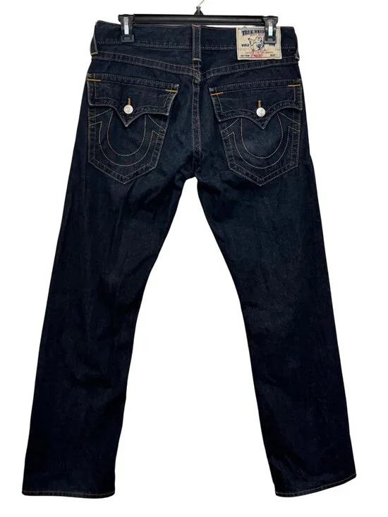 True Religion Mens Straight Leg Dark Wash Jeans Size 33 Made In Mexico