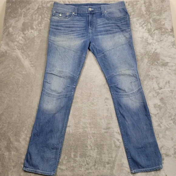 True Religion Rocco Mens Relaxed Skinny Medium Wash Blue 38x34 Cotton Casual