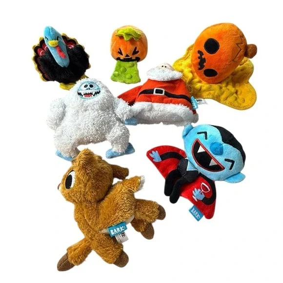 BARK Dog Toy Lot Halloween Christmas Plush Squeaky Turkey‎ Pumpkin Santa Krinkle