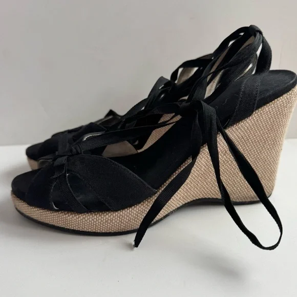 Unisa Elegant Black platform Wedge Sandals lace ankle