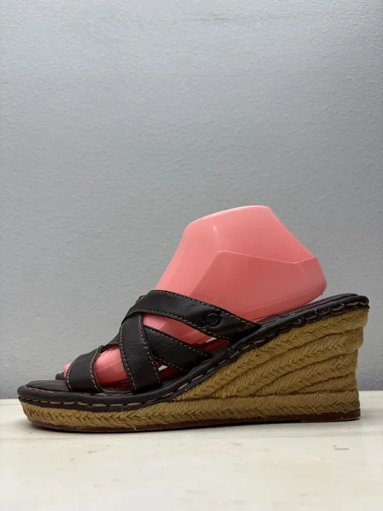 Brown Leather Crisscross Espadrille Wedge Sandal 10