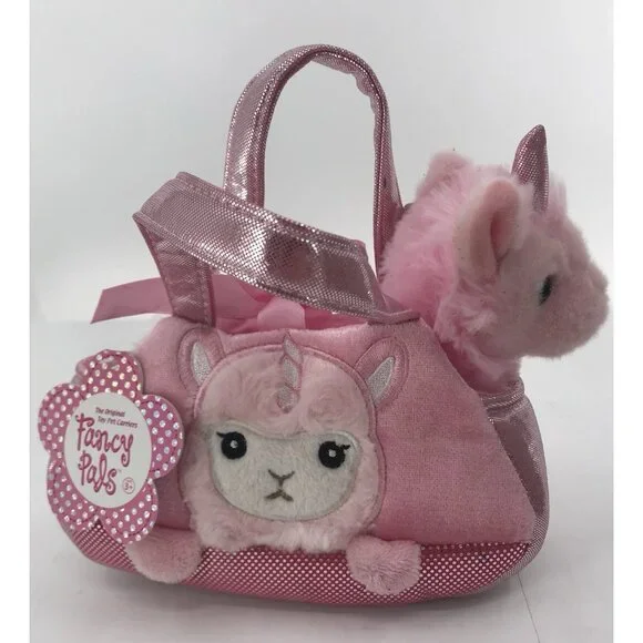 FANCY PALS PINK TOY PET CARRIER PURSE BAG W/ UNICORN PLUSH‎ AURORA