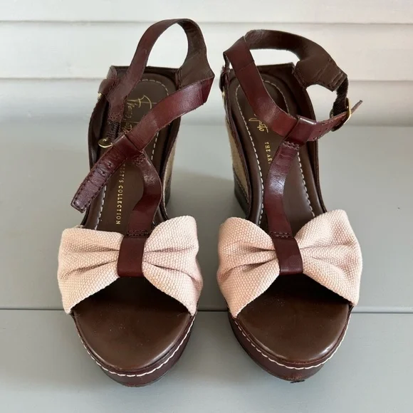 Franco Sarto Elegant Brown and Cream  Wedge Sandals Sz 10
