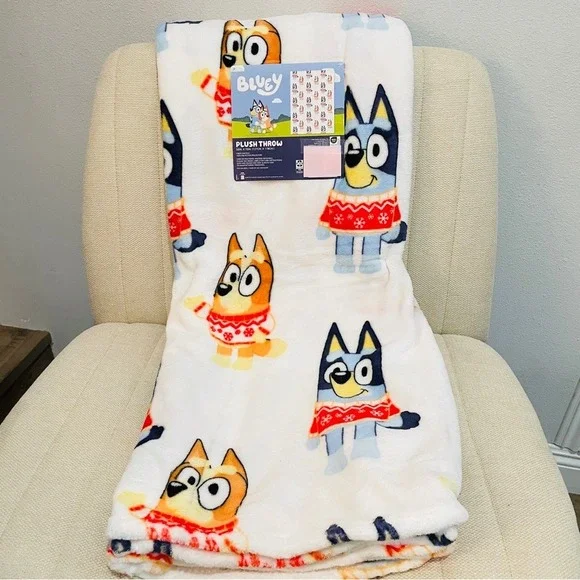NEW Bluey Bingo Christmas Plush‎ Throw Blanket 50x70 Holiday Sweater