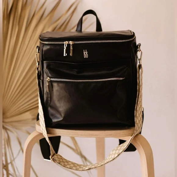 Forever‎ French Black Vegan Leather Backpack Diaper Bag