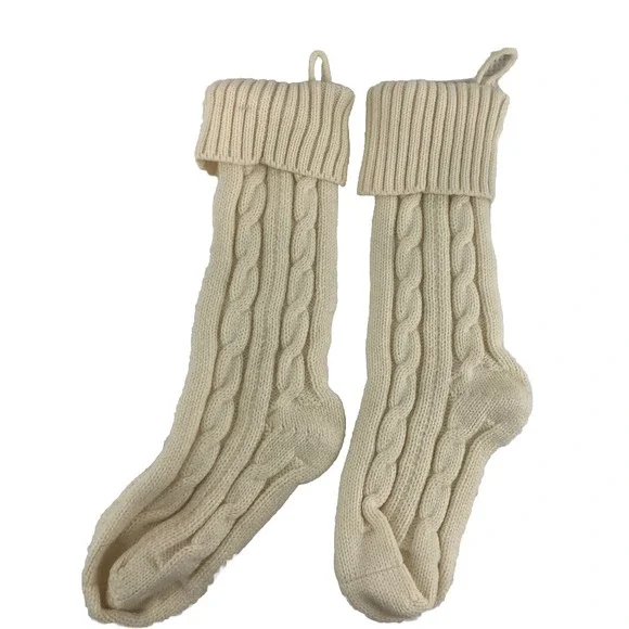 2 Ivory Stockings‎ Christmas Decoration Soft Plush Knit 18