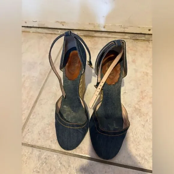 Red valentino sandals blue jean heels cloth wedges denim dress shoes platform