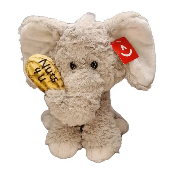 Aurora Elephant Plush Nuts 4 U Gray Stuffed Animal Holding Peanut 8