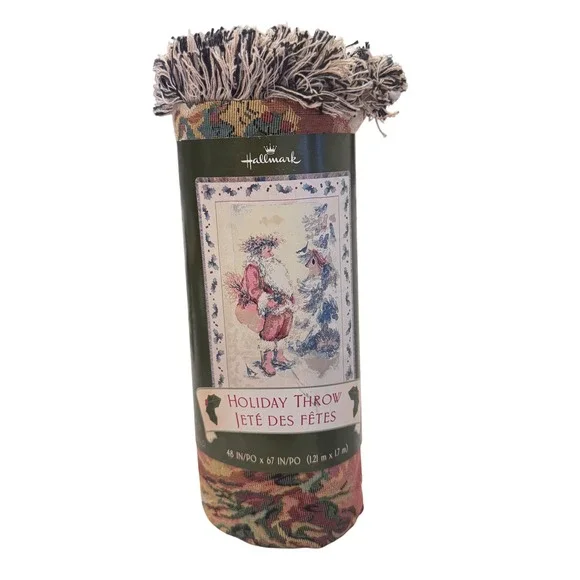 Vintage Hallmark Christmas Tapestry Throw‎ Blanket Santa 48 x 67 New Old Stock