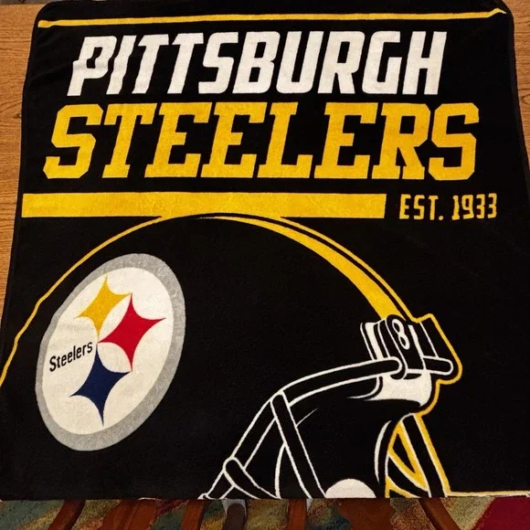 Pittsburgh Steelers Fleece Blanket Throw 50x60 Black Yellow‎ Helmet Logo NFL