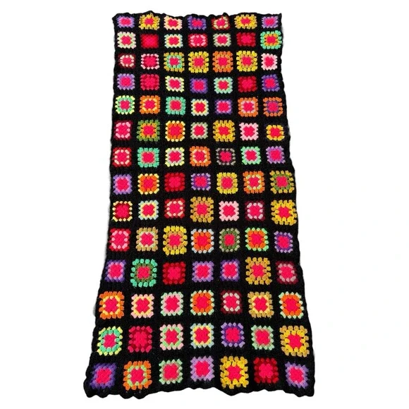 Handmade Crochet Granny Square Throw Afghan 35.5 X 77 inch Multi-Color Blanket‎