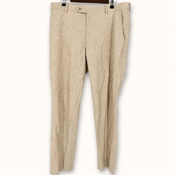 Joseph Abboud JOE 36x32 Linen Cotton Dress Pants Beige Oatmeal Summer Trousers