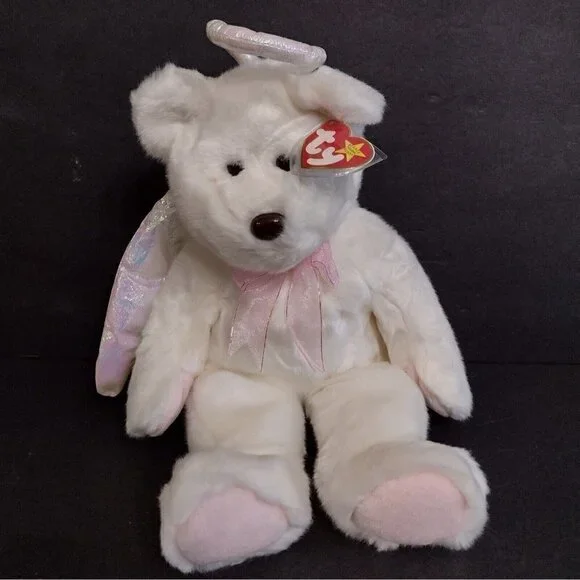 Vintage 1999 Ty Beanie Buddies Halo Angel White Teddy Bear Plush Lovey 14