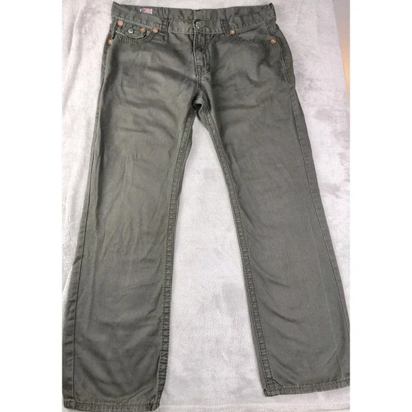 True Religion Johnny Super T Jeans Mens 40 Olive Green Flap Pocket USA