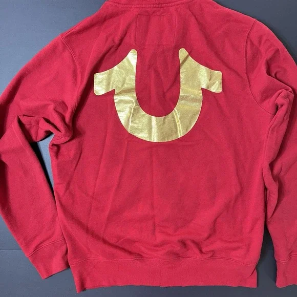 True Religion Hoodie Red Full Zip Up Men's  Medium Y2K Designer Sweatshirt