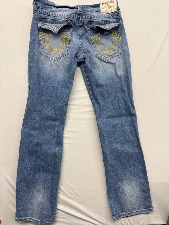 True Religion Ricky Relaxed Straight Distressed Rope Stitch Jeans 33x30