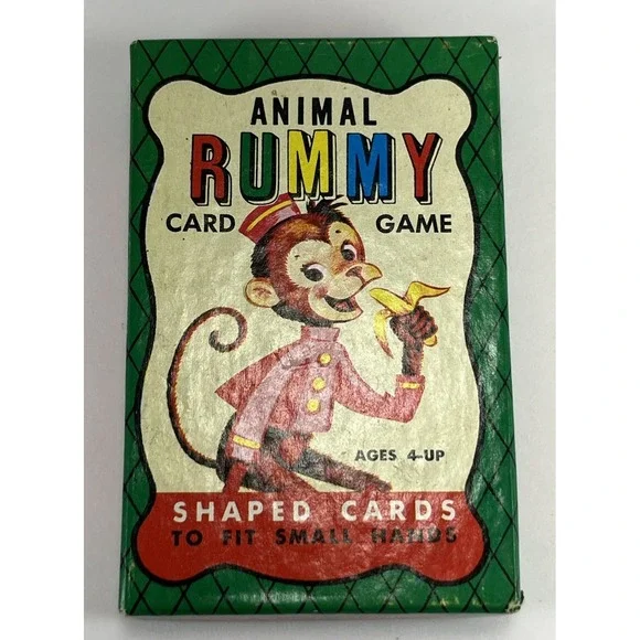 Vintage Animal Rummy Card Game 1950s 1960s Shaped Cards Ages 4 & Up Retro