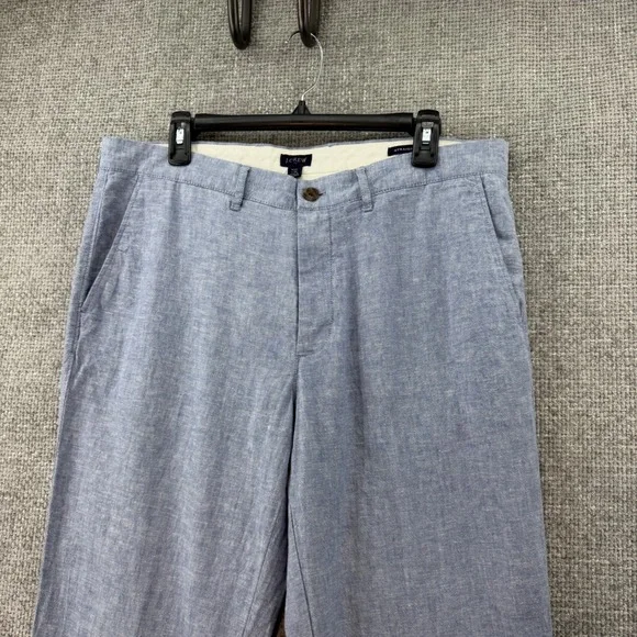 J.Crew Straight Fit Pant Linen Cotton Mens 34x32 Fits (36x32) Blue Lightweight
