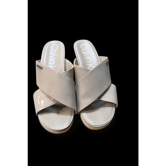 Calvin Klein Wedge Sandals – Size 9 – Neutral Beige