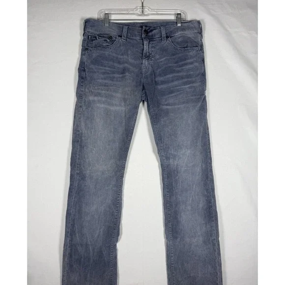 True Religion Ricky Jeans Mens 36x33 Relaxed Straight Acid Wash Pocket Flaps