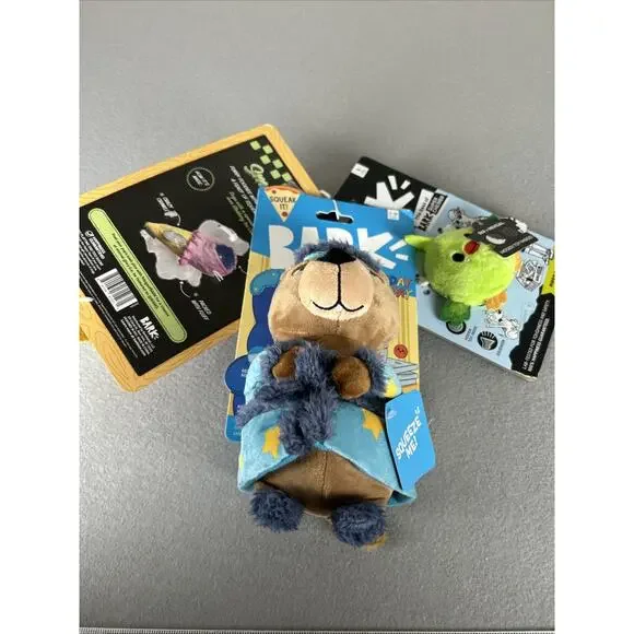 Bark New Dog toys Groundhog Dave, Piper Parrot, Slobbery Icecream Cone Set of 3
