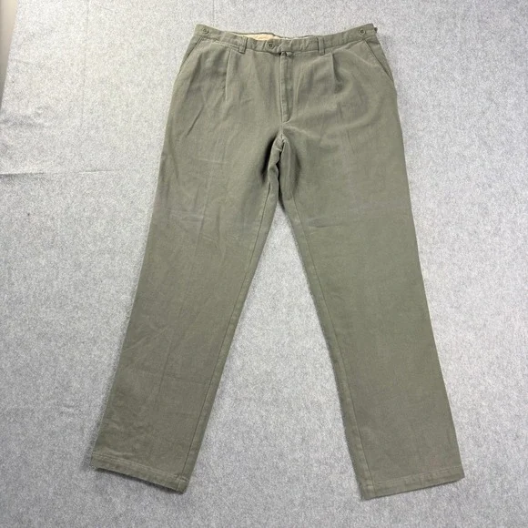 Aquascutum AquaSport Mens 38x33 Olive Green Cotton Pleated Pants Made Italy
