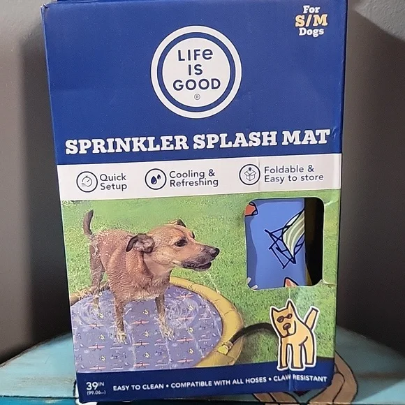 Life Is Good Blue and Yellow Sprinkler Splash Mat for Dogs