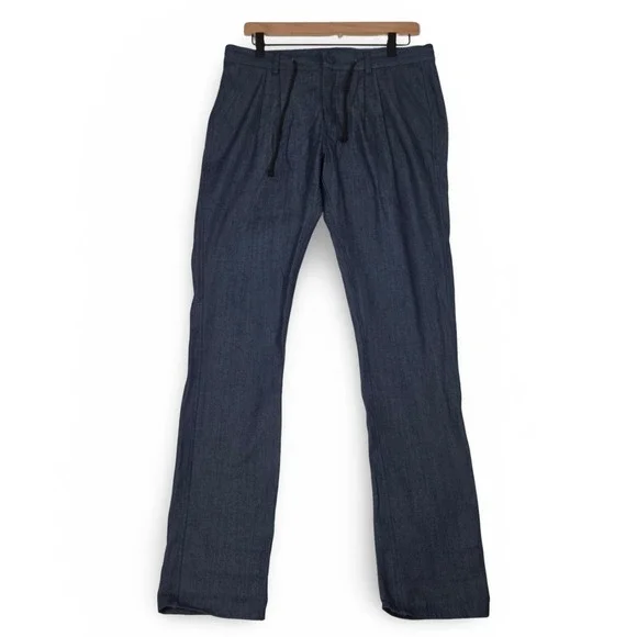 Assembly New York Mens 32 Blue Pleated Drawstring Chambray Trouser Pants Bottoms