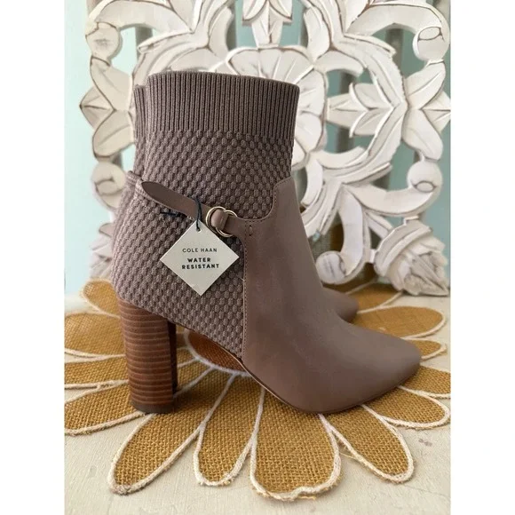 Cole Haan Camille Water Resistant Tan Booties Boots Size 6 Leather /‎ Fabric