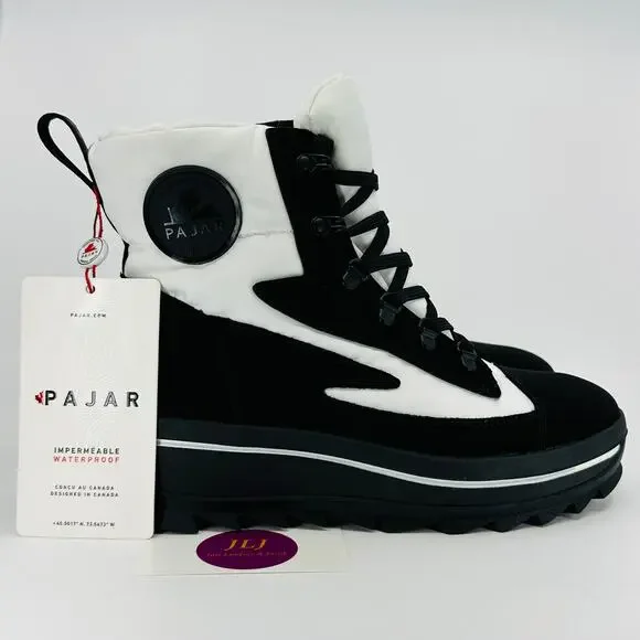 Pajar Women's Talya Color Block Lace Up Winter Snow Boots White/Black Size 9