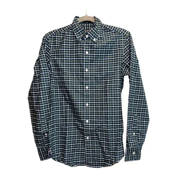 J.Crew Slim Flex Oxford Mens Plaid Button-Down‎ Shirt Size XS Green Navy