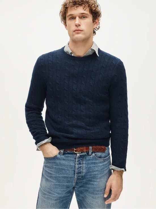 J. Crew Cashmere cable-knit sweater in Navy Blue Size Medium NWT