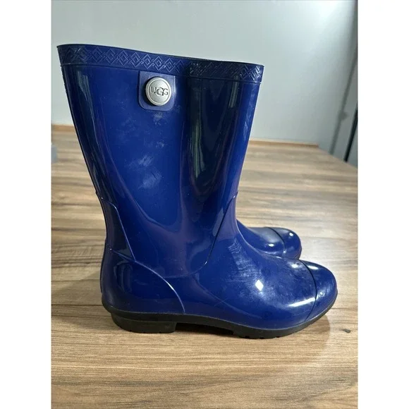 UGG‎ Women's Glossy Rubber Shaye Blue Waterproof Rain Boots PLEASE READ