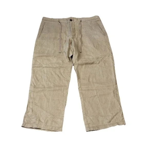 Tasso Elba Mens 37x28 Beige Linen Draw String Loose‎ Trousers Beach Wedding