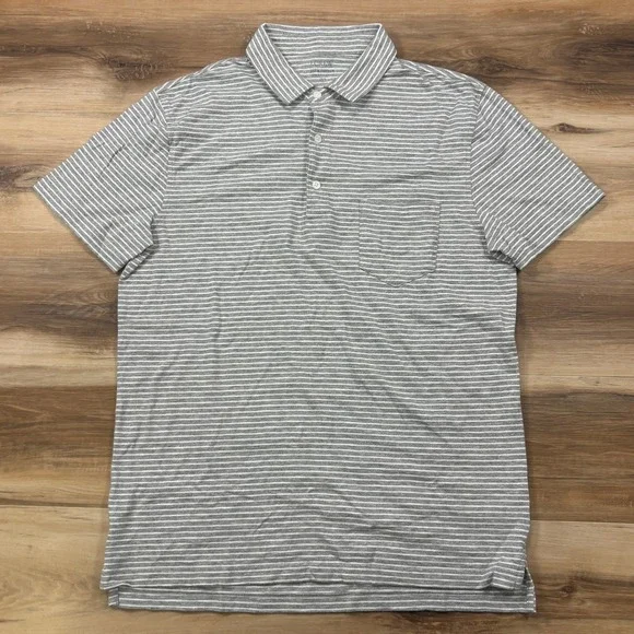 J. Crew Polo Shirt Mens Large Minimalist Slub Cotton Classic Fit Grey Striped
