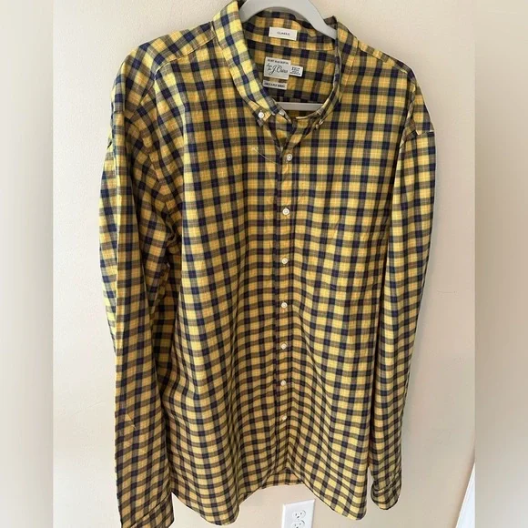 J.Crew Shirt Button Up Secret Wash Classic Cotton Poplin Yellow size XXL tall