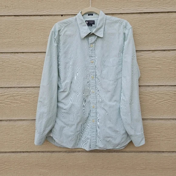 J. Crew Haberdashery Shirtings 80's 2 ply green white striped button front large