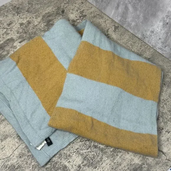 J.Crew‎ 100% Lambs wool Scarf Tan Gray Striped Unisex